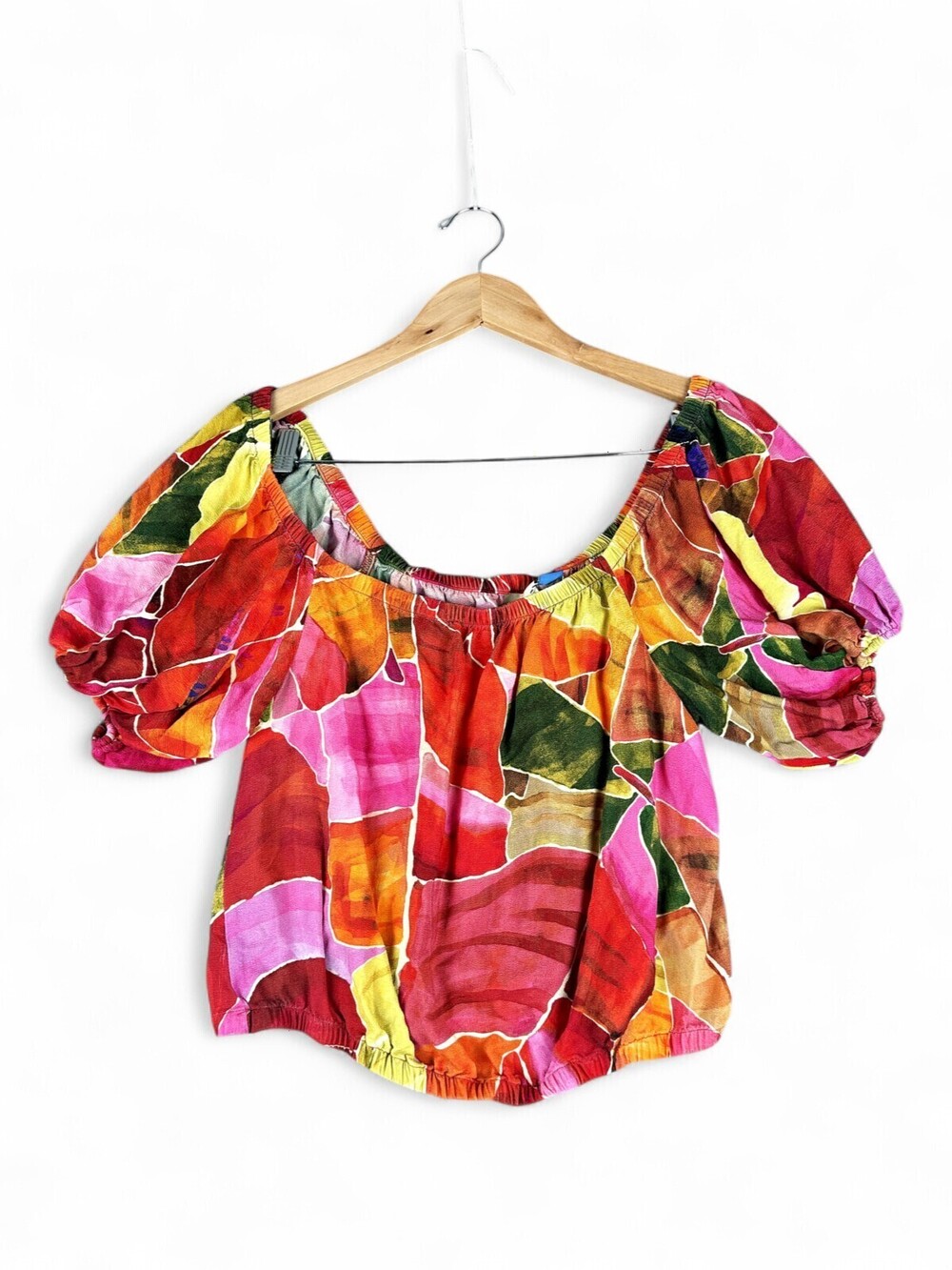 Farm Rio Off-Shoulder Puff Sleeve Blouse Size M Colorful Print
